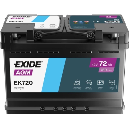 Exide EK720 Start-Stop AGM Battery 72Ah