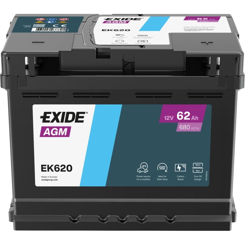 Exide EK620 Start-Stop AGM Battery 62Ah