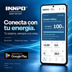 INNPO Smart Battery: Bluetooth monitoring on Android. Illustrative app screenshot.