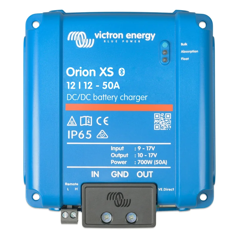 Victron DC-DC battery charger booster Orion XS 12/12-50A, top view.