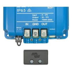 Victron DC-DC battery charger booster Orion XS 12/12-50A, top view of connection area.