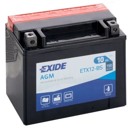 Batterie moto Exide AGM12-10 YTX12-BS 12v 10ah 150A