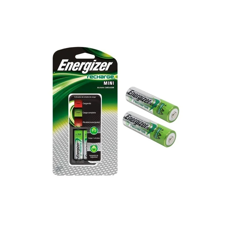 Cargador pilas recargables Energizer mini con 2 Pilas AA 2000mah