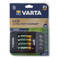 Varta LCD ultra-fast charger for AA, AAA Ni-Mh rechargeable batteries with 4 AA 2100mah...