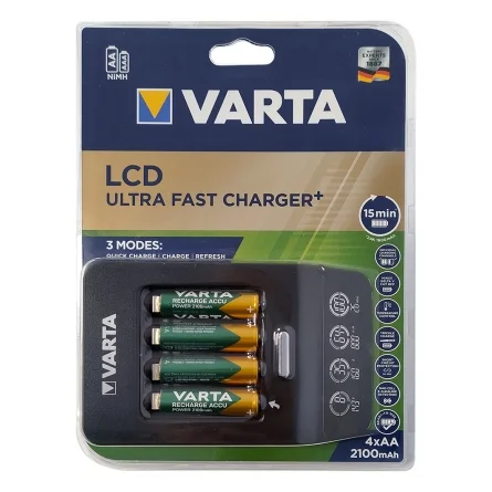 Varta LCD ultra-fast charger for AA, AAA Ni-Mh rechargeable batteries with 4 AA 2100mah batteries