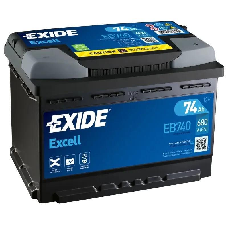 Battery Exide Excell EB740 Exide From 70Ah to 80Ah