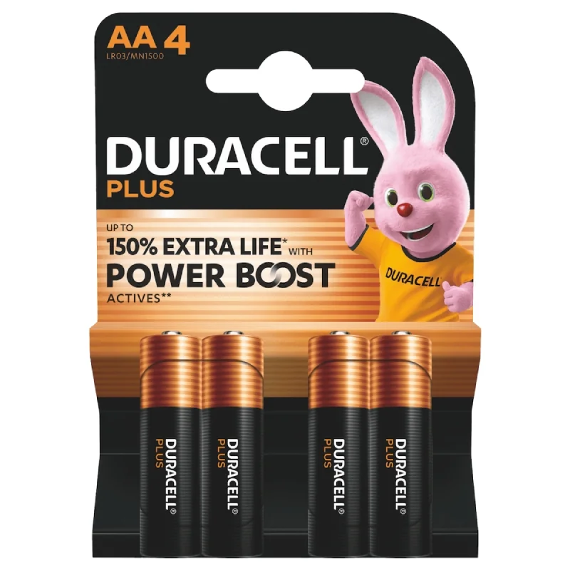 Duracell AA LR6 MN1500 Plus Power Alkaline Batteries (4 Units)