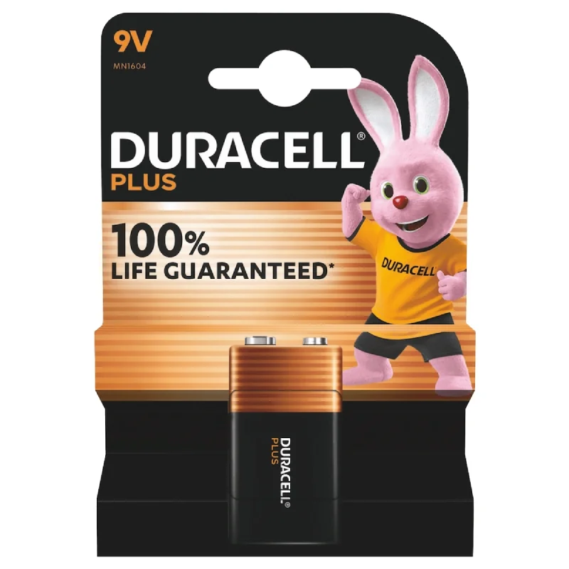 Duracell 9V 6LR61 Plus Power Alkaline Batteries (1 Unit)