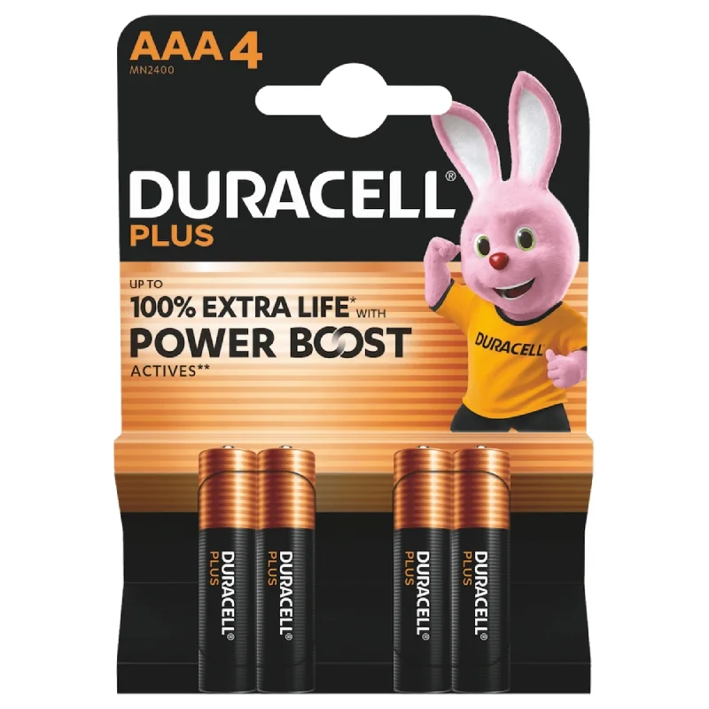 Duracell AAA LR03 MN2400 Plus Power Alkaline Batteries (4 Units)