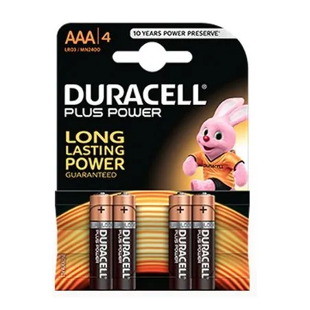Duracell AAA LR03 MN2400 Plus Power Alkaline Batteries (4 Units)